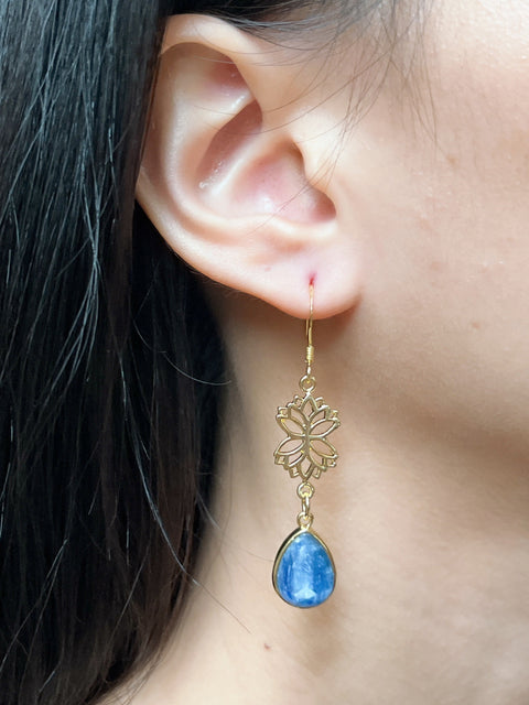 Kyanite & Lotus Drop Earrings - GF