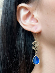 Labradorite Doublet & Lotus Drop Earrings - GF