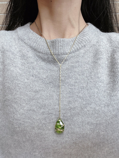 Peridot Crystal Y Necklace - GF