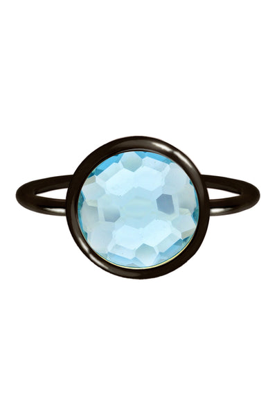 Sky Blue Crystal Ring In Gunmetal - SF