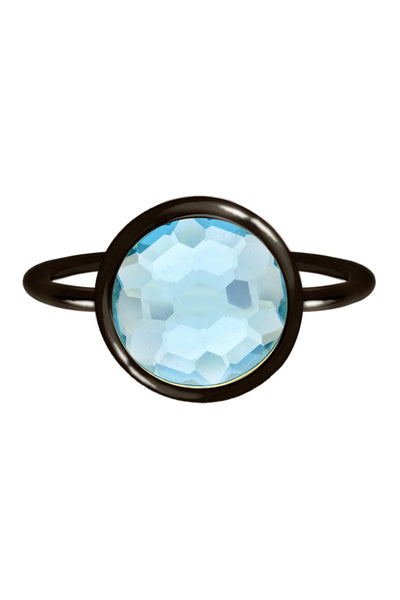 Sky Blue Crystal Ring In Gunmetal - SF