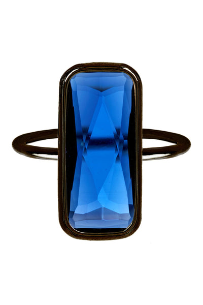 London Blue Crystal Ring In Gunmetal - SF