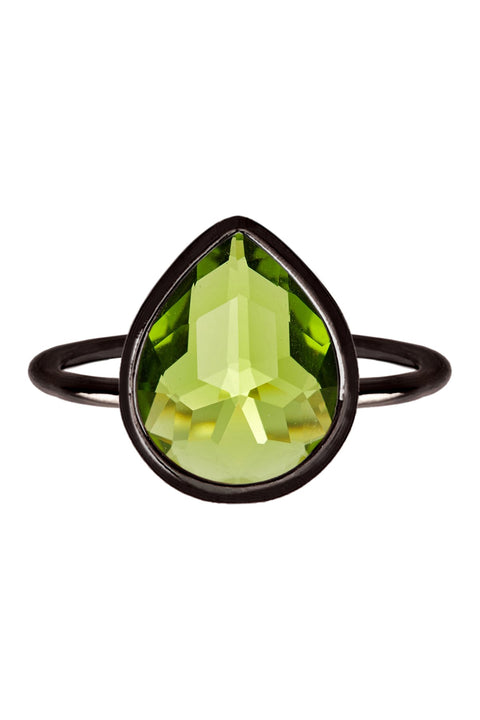 Peridot Crystal Ring In Gunmetal - SF