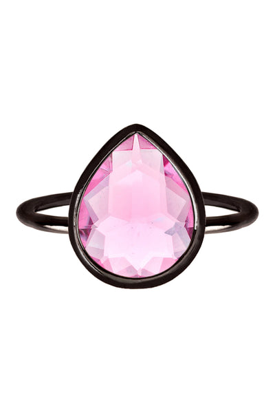 Pink Crystal Pear Ring In Gunmetal - SF