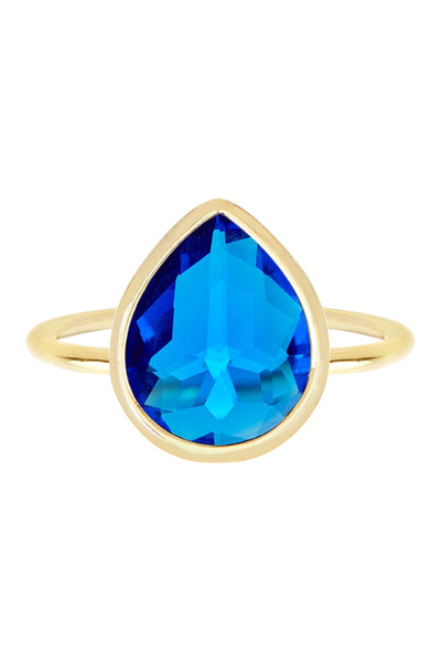Swiss Blue Crystal Pear Ring - GF