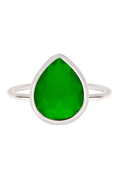 Green Chalcedony Crystal Teardrop Ring - SF