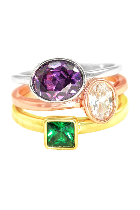 CZ Stack Ring In Tri Color - SF/GF/RG