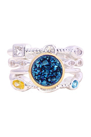 Stack Ring Set In Blue Druzy Quartz - SF