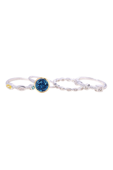 Stack Ring Set In Blue Druzy Quartz - SF