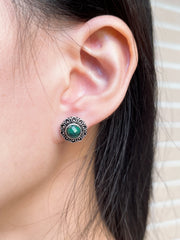 Sterling Silver Malachite Mandala Stud Earrings - SS