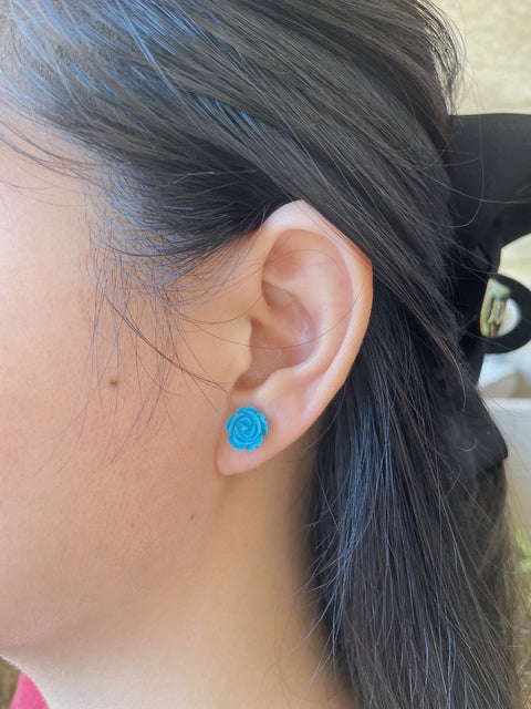 Sterling Silver & Turquoise Rose Post Earrings - SS