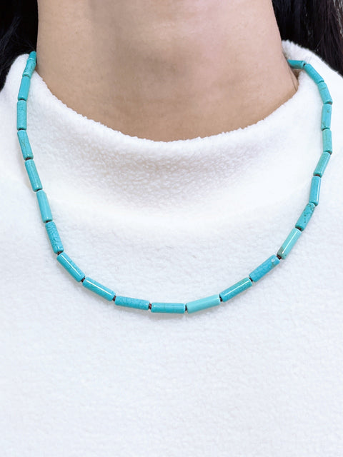 Stabilized Turquoise Cylinder Beaded Necklace - SF