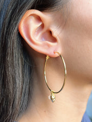 Crystal Quartz & Heart Charm Hoop Earrings - GF