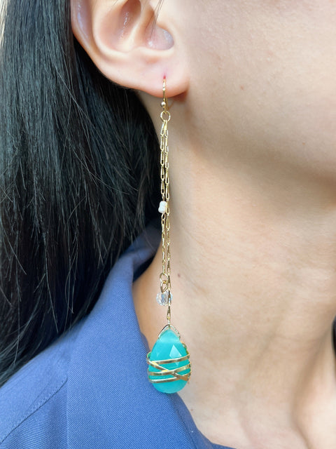 Amazonite Crystal Drop Earrings In Gold - GF