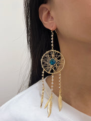 Swiss Blue Crystal Dream Catcher Earrings In Gold - GF