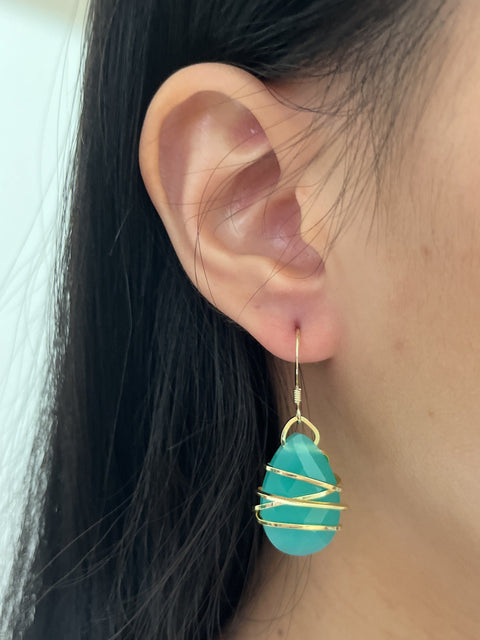 Amazonite Crystal Wrapped Earrings In Gold - GF