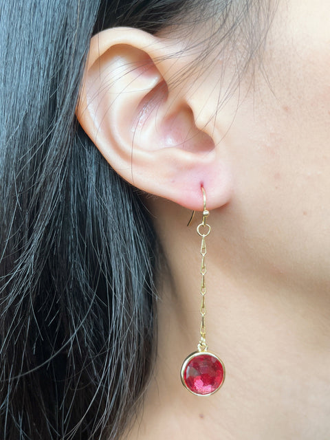 Raspberry Crystal Briolettes Olivia Earrings In Gold - GF