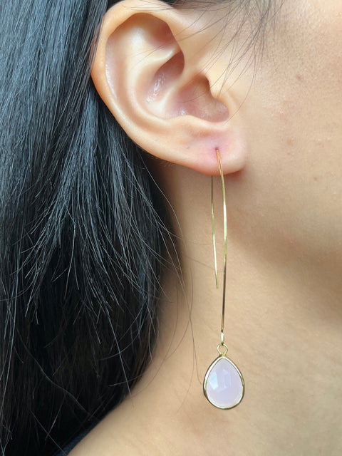 Rose Crystal Threader Hoop Earrings - GF