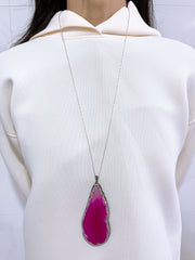 Pink Druzy Agate With Marcasite Pendant Necklace - SF