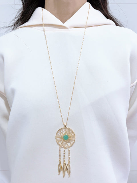 Amazonite Crystal Dreamcatcher Pendant Necklace - GF