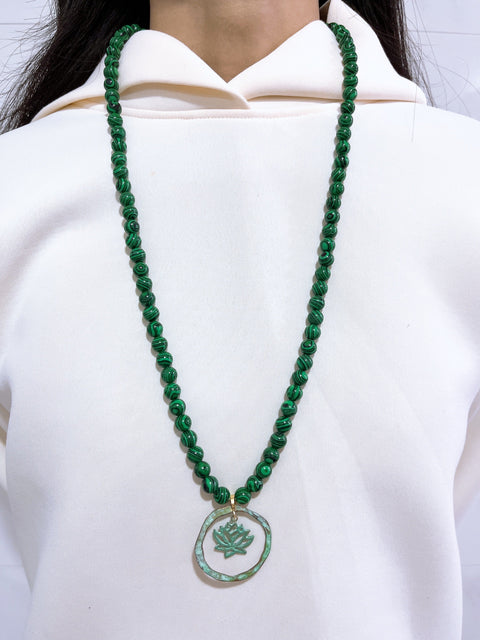 Malachite Beads Necklace & Patina Lotus - BR