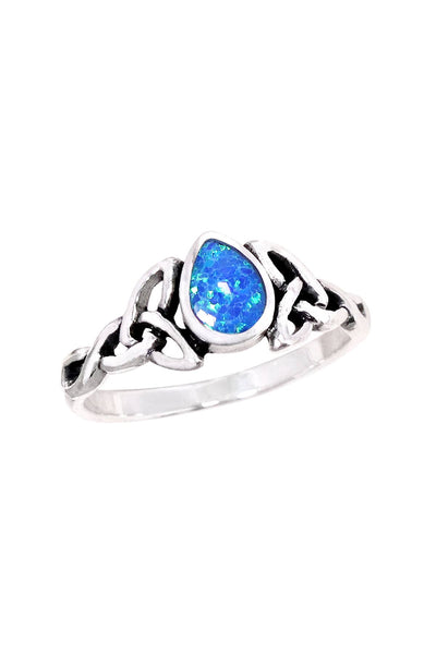 Blue Created Opal & Sterling Silver Celtic Ring - SS