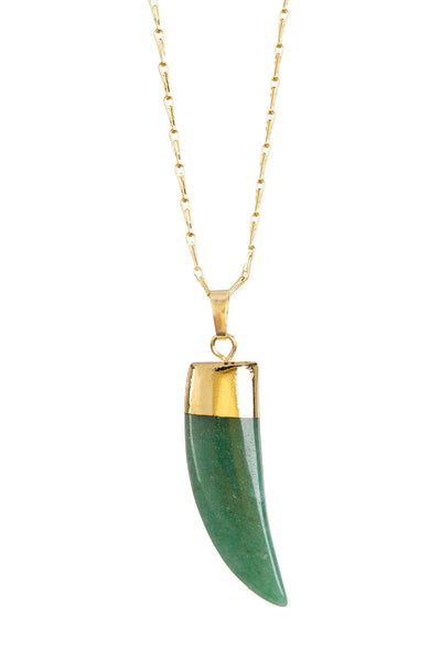 Green Aventurine Horn Charm 30" Pendant Necklace - GF