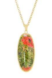 Unakite Oval Pendant Necklace - GF