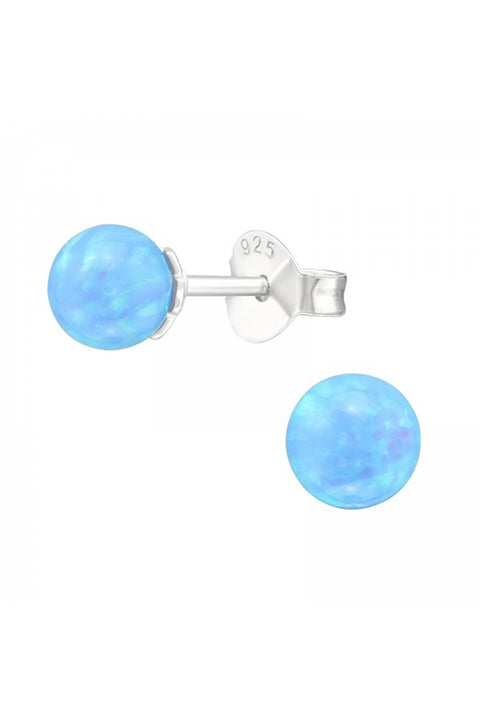 Sterling Silver Ball Ear Studs With Opal - SS