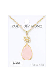 Rose Crystal & Lotus Pendant Necklace - GF