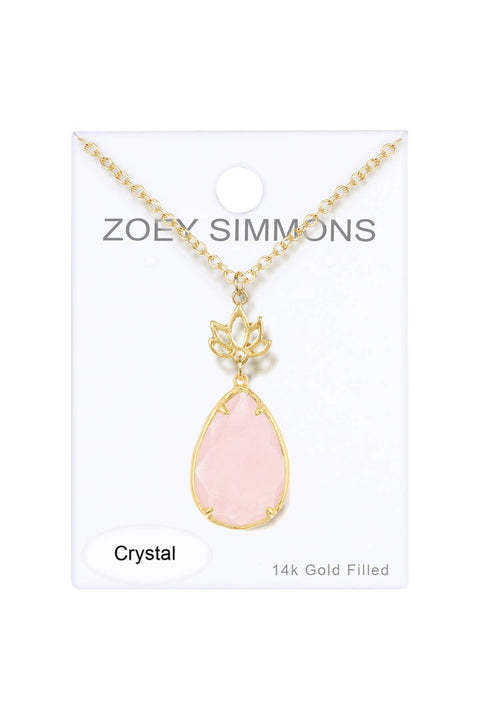 Rose Crystal & Lotus Pendant Necklace - GF