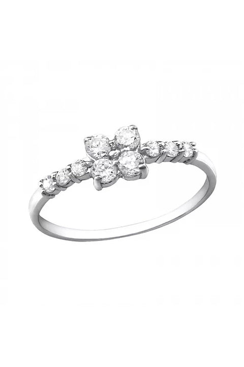 Sterling Silver Blossom Ring With CZ - SS