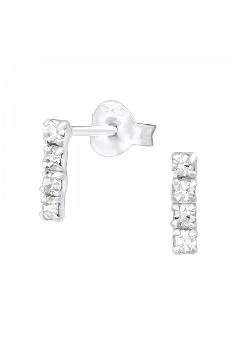 Sterling Silver Bar Ear Studs With Crystal - SS