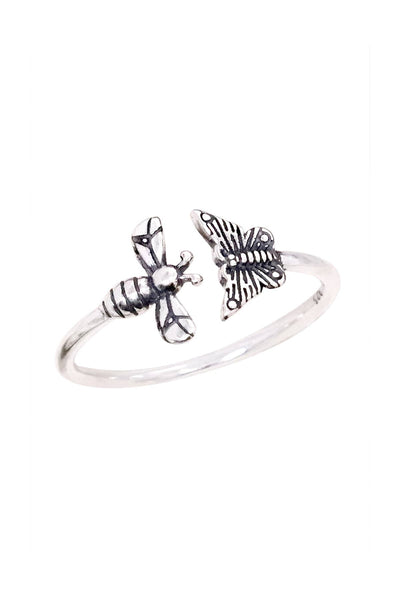 Sterling Silver Bee And Butterfly Ring - SS