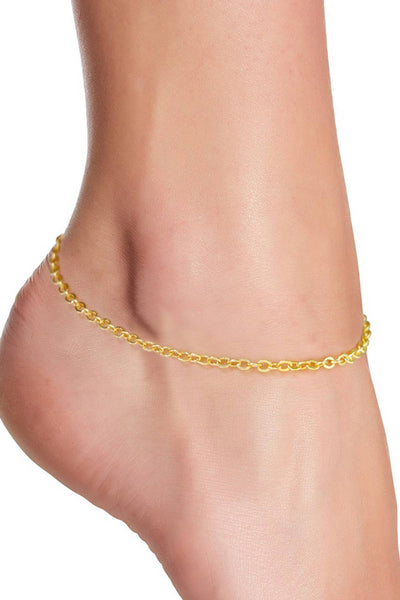 14k Gold Plated 2mm Cable Chain Anklet - GP