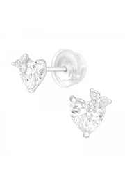 Premium Children's Sterling Silver Heart Ear Studs & CZ - SS