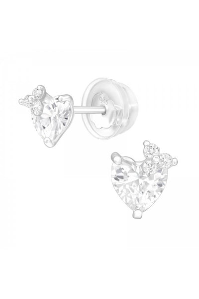 Premium Children's Sterling Silver Heart Ear Studs & CZ - SS