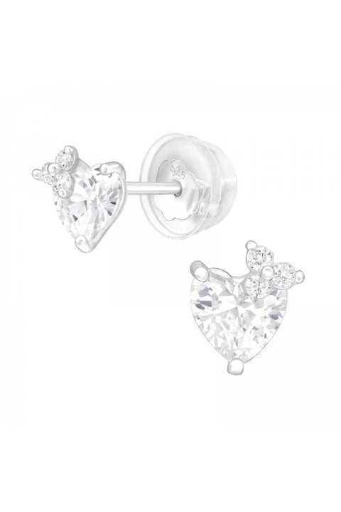 Premium Children's Sterling Silver Heart Ear Studs & CZ - SS