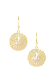 14k Gold Plated Aztec Sun Drop Earrings - GF