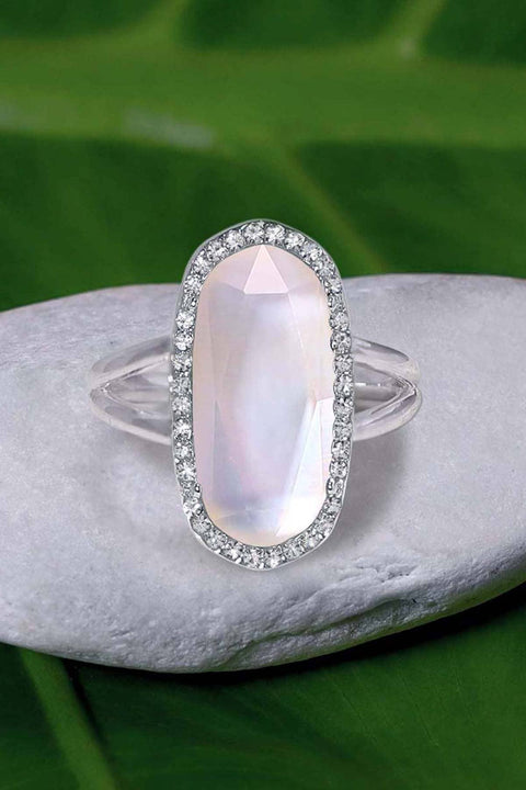 Mother Of Pearl Quartz Halo Ring - SF