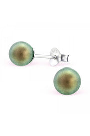 Sterling Silver Round Ear Studs With Pearl and Crystal - SS