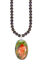 Labradorite Beads Necklace With Unakite Pendant - SF