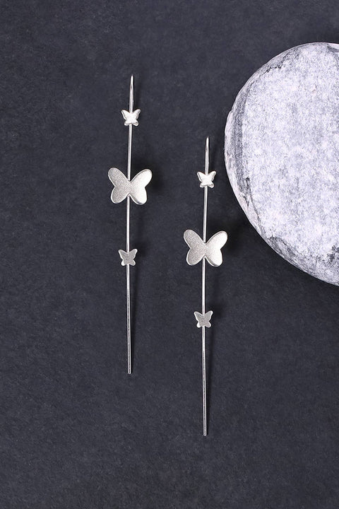 Sterling Silver Butterfly Drop Earrings - SS