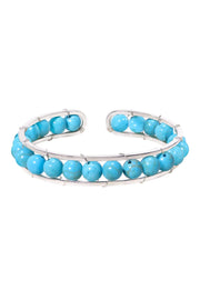 Turquoise Beaded Cuff Bracelet In Silver - SF