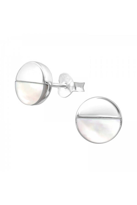 Sterling Silver Round Ear Studs & Shell/Imitation Stone - SS