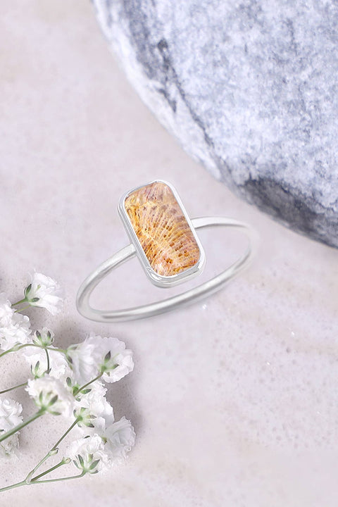 Lily Fossil Rectangle Petite Ring - SF