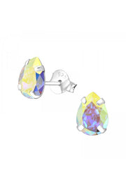 Sterling Silver Pear Ear Studs With Genuine Crystals - SS