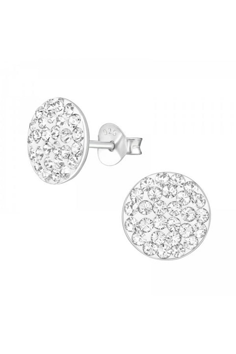 Sterling Silver Round Ear Studs With Genuine Crystals - SS