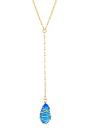 Swiss Blue Crystal Wire Wrapped Y Necklace - GF