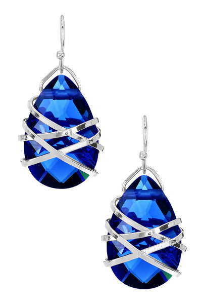 London Blue Crystal Wrapped Earrings In Silver - SF